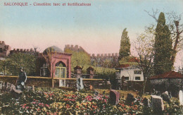 NE 14- SALONIQUE - CIMETIERE TURC ET FORTIFICATIONS - CARTE COLORISEE  - 2 SCANS  - Griechenland