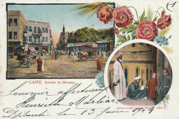 NE 19 - EGYPTE - LE CAIRE - CARTE  MULTIVUES  : ENTREE DU MOUSKY , ECOLE D' ARABE DANS LA MOSQUEE  HASSAN - 2 SCANS - Le Caire