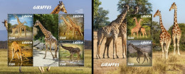Liberia 2020, Animals, Giraffes, 4val In BF+BF - Giraffe