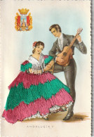 NE 24 - ANDALUCIA - ANDALOUSIE  - CARTE FANTAISIE BRODEE - COUPLE AVEC GUITARE - 2 SCANS  - Dans