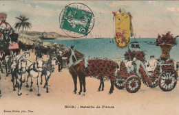 OP 9-(06) NICE - BATAILLE DE FLEURS - ATTELAGES - CALECHE ET CHEVAUX FLEURIS - CARTE COLORISEE - 2 SCANS - Carnival