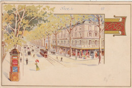 OP 11 -(06) NICE - CARTE ILLUSTREE COULEURS - MAGASIN " A LA MENAGERE " , AVENUE DE LA GARE - COLONNE  MORRIS - 2 SCANS - Sonstige & Ohne Zuordnung