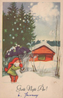 PAPÁ NOEL Feliz Año Navidad GNOMO Vintage Tarjeta Postal CPSMPF #PKD316.A - Santa Claus