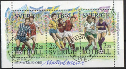 Martin Mörck. Sweden 1988. Day Of The Stamp. Soccer. Michel 1506 - 1508 H-Bl. USED. Signed. - Blocks & Sheetlets
