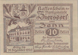 10 HELLER 1920 Stadt ZIERSDORF Niedrigeren Österreich Notgeld Banknote #PE096 - Lokale Ausgaben