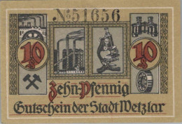 10 PFENNIG 1920 Stadt WETZLAR Rhine UNC DEUTSCHLAND Notgeld Banknote #PC329 - [11] Local Banknote Issues