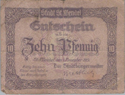 10 PFENNIG 1919 Stadt Sankt Wendel Rhine DEUTSCHLAND Notgeld Banknote #PI214 - [11] Emissions Locales