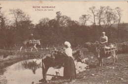 OP 23-(14) NOTRE NORMANDIE - L' HEURE DE TRAIRE - PAYSANNES AVEC LEURS ANES - ED. ERMICE , VIRE - 2 SCANS - Pays De La Loire