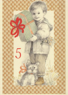 FELIZ CUMPLEAÑOS 5 Año De Edad NIÑO NIÑOS Vintage Tarjeta Postal CPSM #PBT801.ES - Cumpleaños