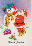 SANTA CLAUS Happy New Year Christmas SNOWMAN Vintage Postcard CPSM #PAU397.GB - Santa Claus