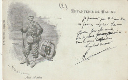 OP 25- AUX COLONIES - INFANTERIE DE MARINE - SOLDAT AVEC SON BARDA - ILLUSTRATEUR DELONDE - 2 SCANS - Régiments