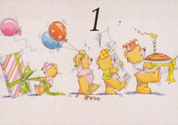 HAPPY BIRTHDAY 1 Year Old BEAR Animals Vintage Postcard CPSM #PBS405.GB - Anniversaire