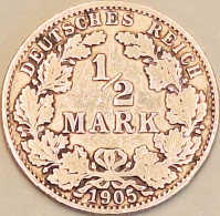 Germany Empire - 1/2 Mark 1905 A, KM# 17, Silver (#4423) - Other - Europe