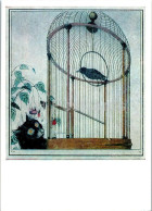Painting By H. Narbut - Bird In A Cage - Cat - - Animals - Ukrainian Art - 1975 - Russia USSR - Unused - Peintures & Tableaux