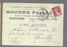 Perpignan. Carte Postale Des établissements Soucas Frères, Plâtres, Ciments & Chaux (13648) - Publicidad