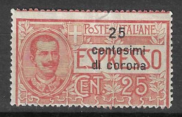 DALMAZIA - OCCUPAZIONE ITALIANA 1921 - ESPRESSO 25 CENT. DI CORONA/C.25 - NUOVO MNH**  (YVERT EXP 1 - MICHEL 22 -SS  1) - Dalmatie