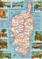 PE - ETUDE SUR LA CORSE - CARTE  ET VUES DES PRINCIPALES VILLES DE CORSE - CARTE COULEURS - 2 SCANS - Corse