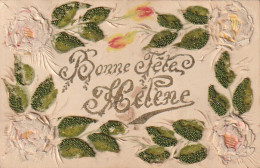 PE 20 - " BONNE FETE HELENE " - CARTE FANTAISIE  AVEC FEUILLES DE PERLES ET FLEURS PAPIER - 2 SCANSS - Sonstige & Ohne Zuordnung