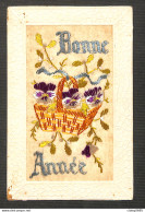 FANTAISIE - CARTE BRODÉE - BONNE ANNÉE Corbeille De Fleurs - Embroidered