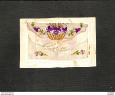 FANTAISIE - CARTE BRODÉE Avec Pochette - Corbeille De Fleurs - Souvenir Charmant, De Près, De Loin, Toujours - Ricamate