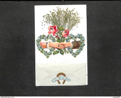 FANTAISIE - Carte Découpi, Ajouti Coeur, Mains Et Roses Et Herbier Naturel Et Enveloppe Et Lettre - 1906 - Other & Unclassified