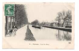 18 CHER - VIERZON Canal Du Berry, Halage De Péniche Par Des Anes - Vierzon