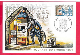 Carte Premier Jour 1971, Journée Du Timbre 1971, La Poste Aux Armées, D'après Béquet, Dos Vierge, Carte Maximum - 1970-1979