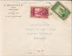 ALGERIE AFFRANCHISSEMENT COMPOSE SUR LETTRE A EN TETE POUR LA FRANCE 1937 - Cartas & Documentos