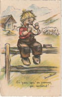 OP Nw36- " SI PEU QU' ON PRENNE , CA SOUTIENT " - GARCON FAISANT LA COLLATION - TROUPEAU MOUTONS- ILLUSTRATEUR G. BOURET - Bouret, Germaine