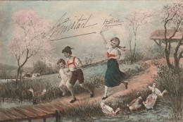 OP Nw36- FILLETTE AVEC ATTELAGE ENFANTS ,  MARE AUX CANARDS - ILLUSTRATEUR LORENZ - EDIT. W. R. B. & Co , VIENNE - Sonstige & Ohne Zuordnung