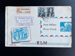 NETHERLANDS 1946 REGISTERED POSTCARD 'S GRAVENHAGE TO NEW YORK 20-05-1946 NEDERLAND FIRST FLIGHT - Lettres & Documents