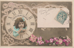 OP Nw37- " A TOUT HEURE BONHEUR " - PORTRAIT DE FILLETTE DANS CADRAN D' HORLOGE AVEC MESSAGE  - Other & Unclassified