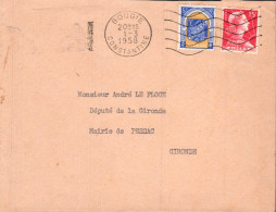 ALGERIE AFFRANCHISSEMENT COMPOSE SUR LETTRE DE BOUGIE POUR LA FRANCE 1958 - Brieven En Documenten