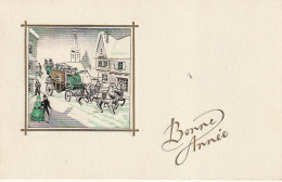 OP Nw38- " BONNE ANNEE " - CARTE FANTAISIE - ATTELAGE , CARROSSE - DECOR HIVERNAL  - ILLUSTRATEUR - Nieuwjaar