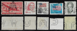 USA United States 1922/1942 5 Stamp With Perfin UW By University Of Wisconsin From Madison Lochung Perfore - Perforés