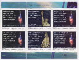 Remember 9-11, Suicide Terrorist Attacks, Attack On Twin Towers On 9/11, Terrorism, Statue Of Liberty, Flag Marshall MNH - Marshalleilanden