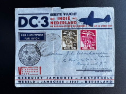 DUTCH EAST INDIES 1937 AIR MAIL LETTER BATAVIA TO GRONINGEN 15-06-1937 NEDERLANDS INDIE DOUGLAS DC-3 SCOUTING JAMBOREE - Indes Néerlandaises