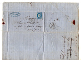 TB 4794 - 1873 - LAC - Lettre De M. LAPLACE GUILLAUME, Négociant à ISSOUDUN / MP PARIS A PERIGUEUX Pour FECAMP - 1849-1876: Klassik