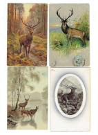 Lot 4 Cpa - Illustration - Cerf Biche FORET - Gaufrée - Other & Unclassified