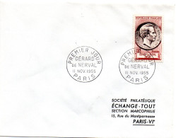 ECRIVAIN / Gérard DE NERVAL = 75 PARIS 1956 = CACHET PREMIER JOUR N° 1043 Sur ENVELOPPE ENTIERE - Ecrivains