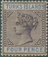 Turks Islands 1881 SG71 4d Purple And Blue QV MH - Turks- En Caicoseilanden