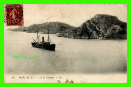 SHIP, BATEAUX - MARSEILLE (13) L'ILE DE POMÈGUE - LL. - CIRCULÉE EN 1908 - - Cargos