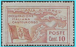 CASTELLORIZO- GREECE- GRECE - HELLAS- ITALY 1923: 10cent  Italian Post Office - From Set MNH** - Dodekanesos