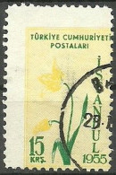 Turkey; 1955 Istanbul Spring And Flower Festivity 15 K. ERROR "Shifted Perf." - Gebraucht