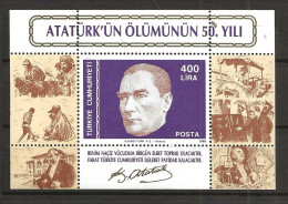 Turkey 1988 50th Anniversary Of Kemal Atatürk's Death, Mi Bloc 27  Unused - Ongebruikt