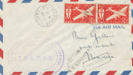 PREMIERE LIAISON AERIENNE PAPEETE ILE DE TAHITI 1947 LETTRE AVION => NOUMEA FRAPAS F.R.A.P.A.S. - Storia Postale