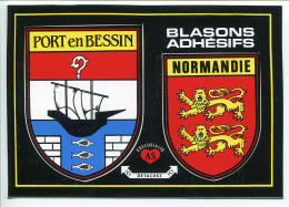 Blason Adhésif  * 2 Blasons Adhésifs PORT EN BESSIN & NORMANDIE * Détachables * Etat Neuf - Port-en-Bessin-Huppain