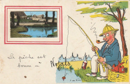 QU -(24) " LA PECHE EST BONNE A NOJALS " - ILLUSTRATEUR DE PREISSAC -PECHEUR A LA LIGNE - VUE D' UN ETANG  - Preissac