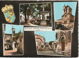 QU 6-(26) SAINT PAUL TROIS CHATEAUX - CARTE MULTIVUES COULEURS - BLASON - 2 SCANS - Otros & Sin Clasificación