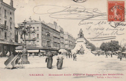 QU 6-(26) VALENCE - MONUMENT EMILE AUGIER ET PERSPECTIVE DES BOULEVARDS - ANIMATION - 2 SCANS - Valence